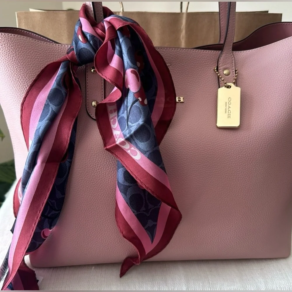 COACH 100% Silk Diamond Shaped Red and Blue Cherry Patterned Scarf - Picture 4 of 4